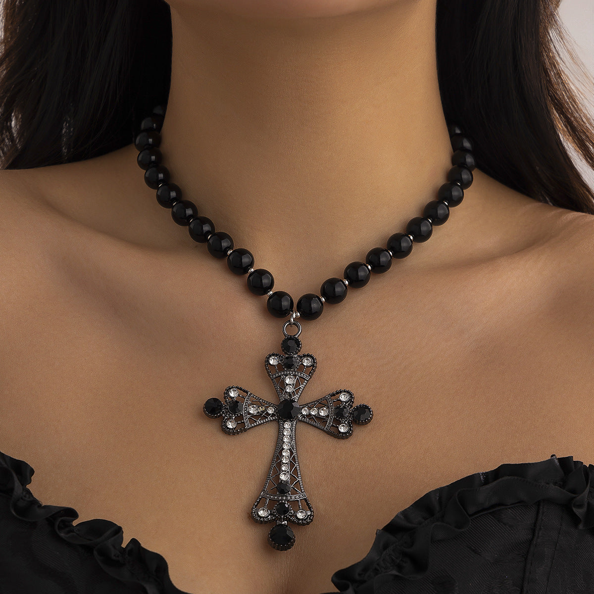 Black Cross Pendant Necklace