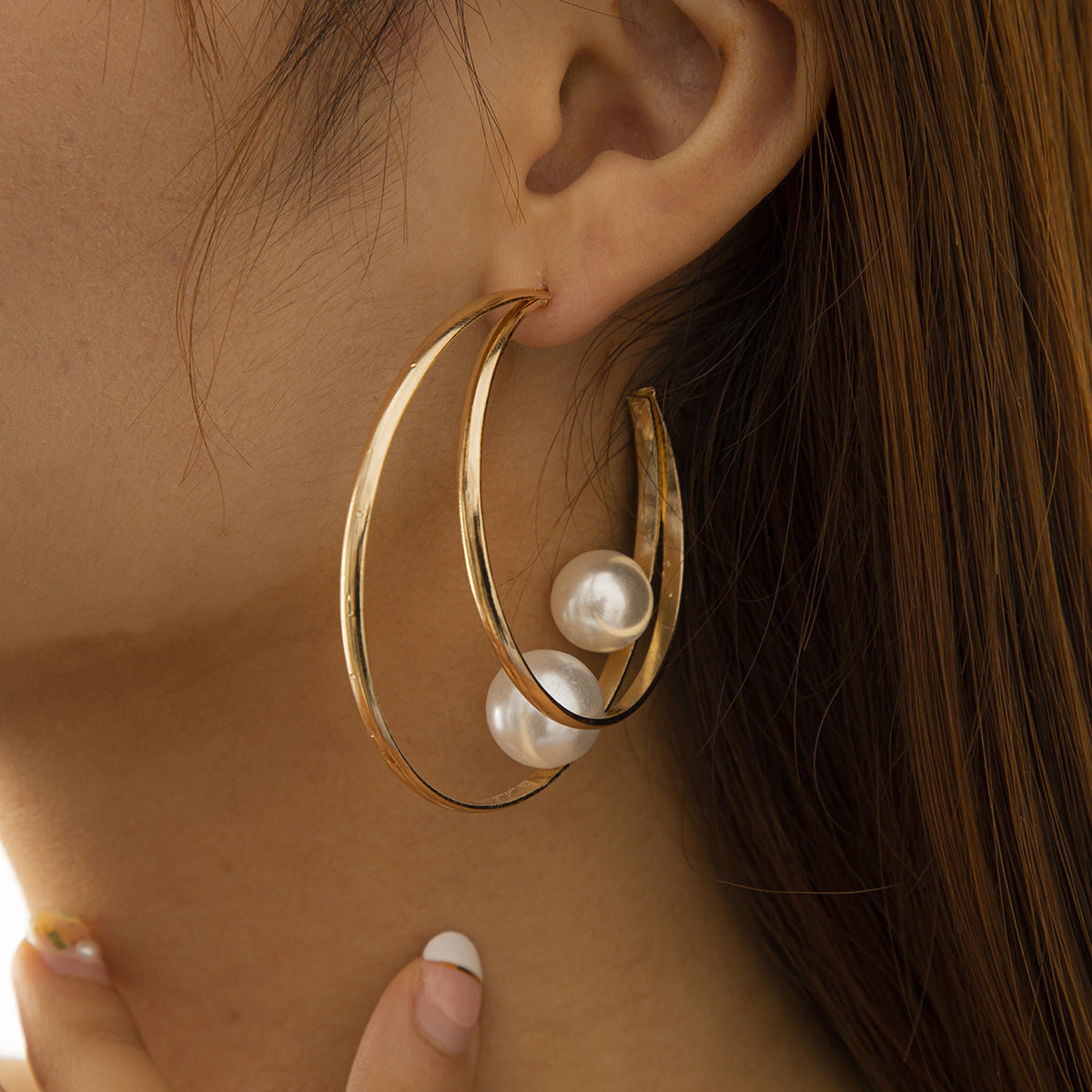 Gold Pearl Hoop Earrings