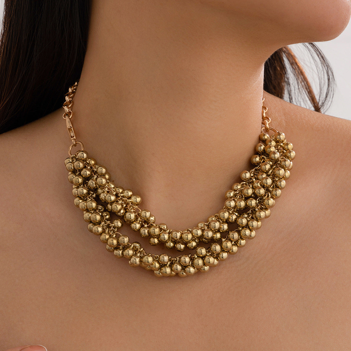 Gold stacking beaded necklace chain