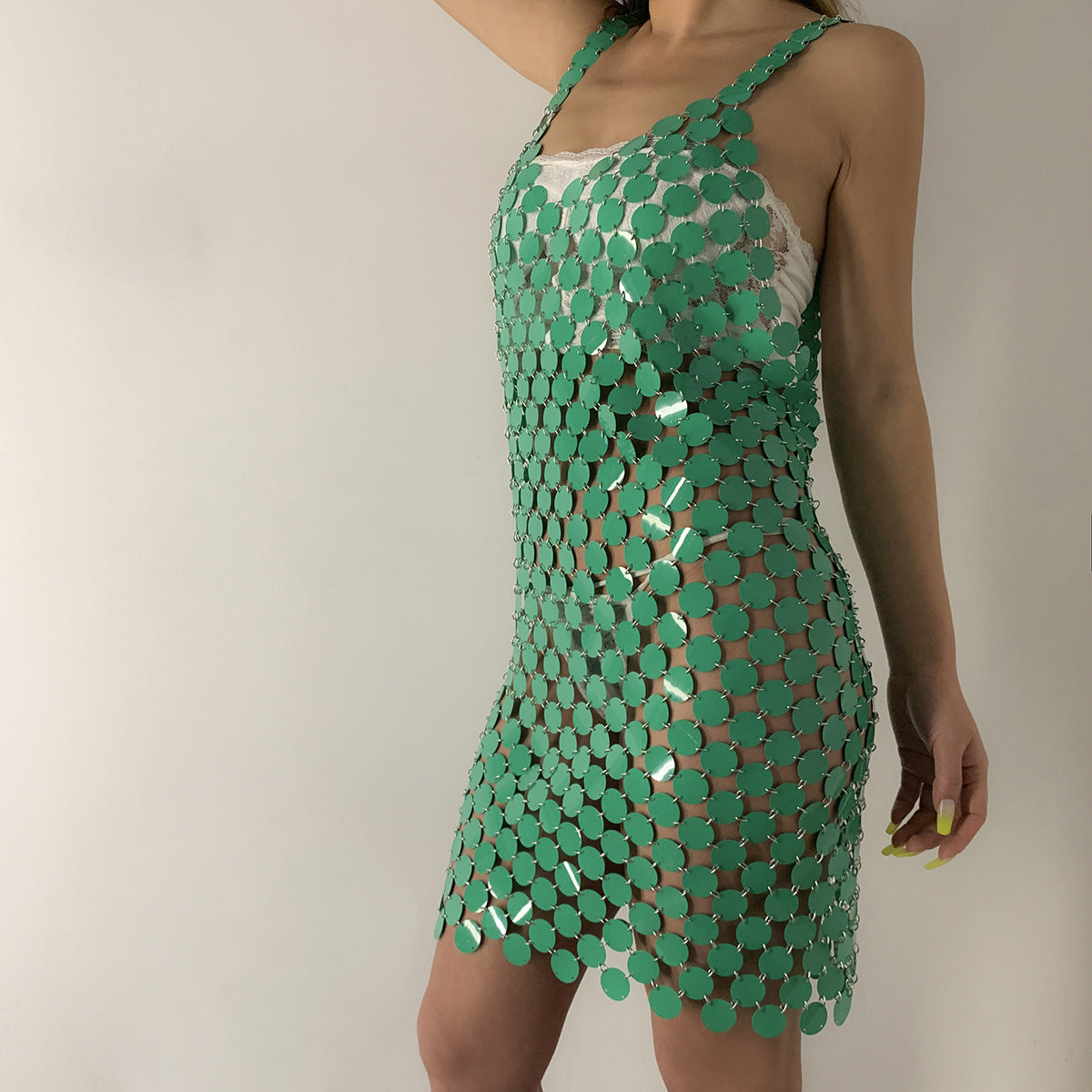 green sequin dress