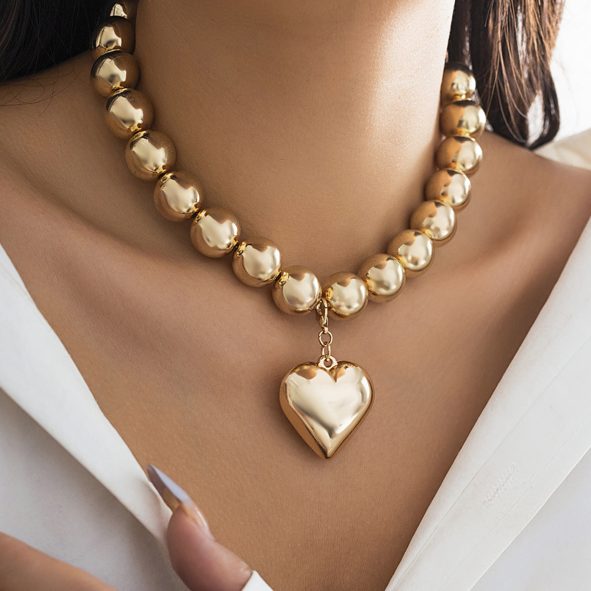 Heart-shaped Pendant Beaded Chain