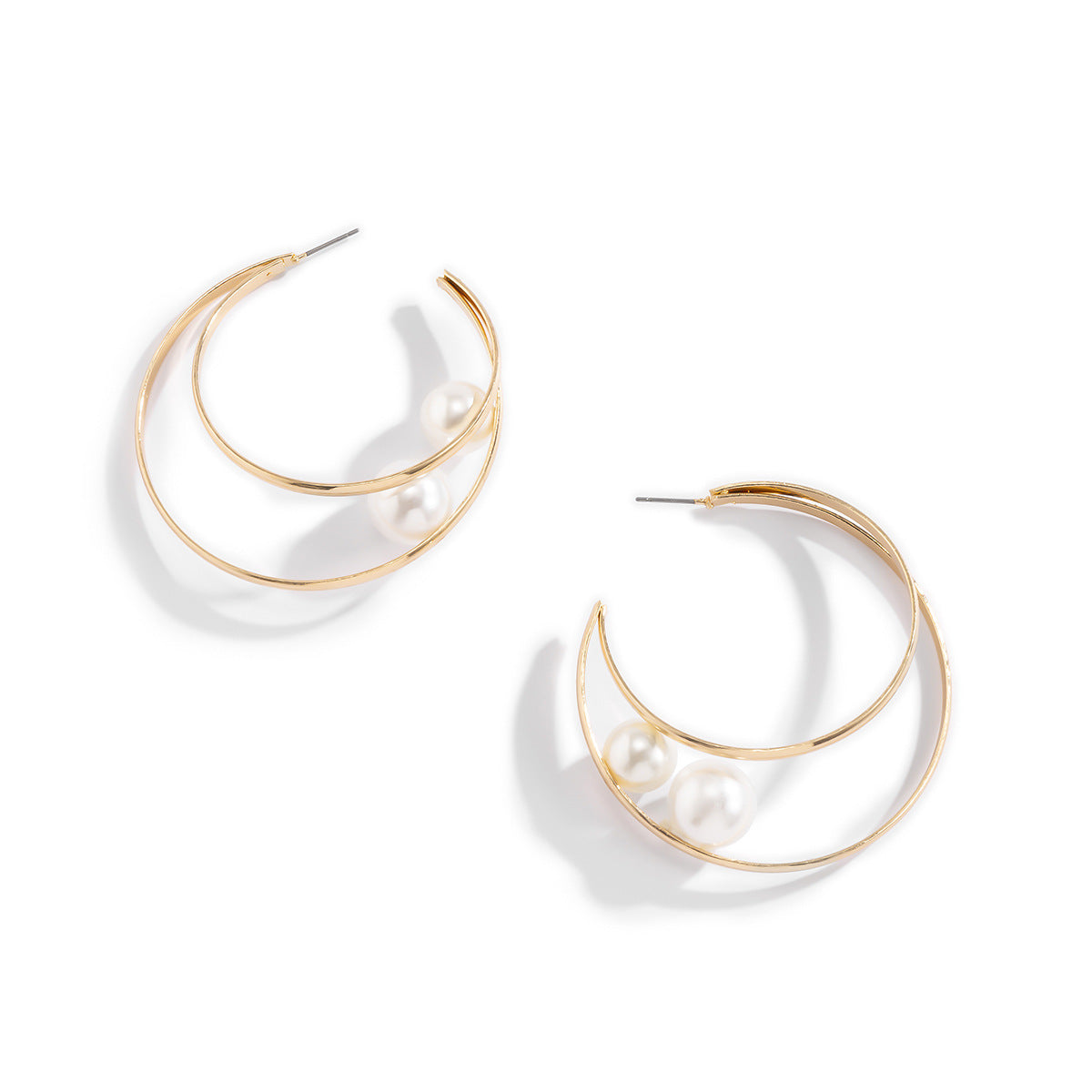 Gold Pearl Hoop Drop Earrings