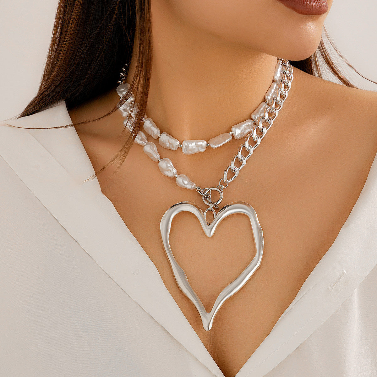 Popular Silver Pearl Layered Necklace