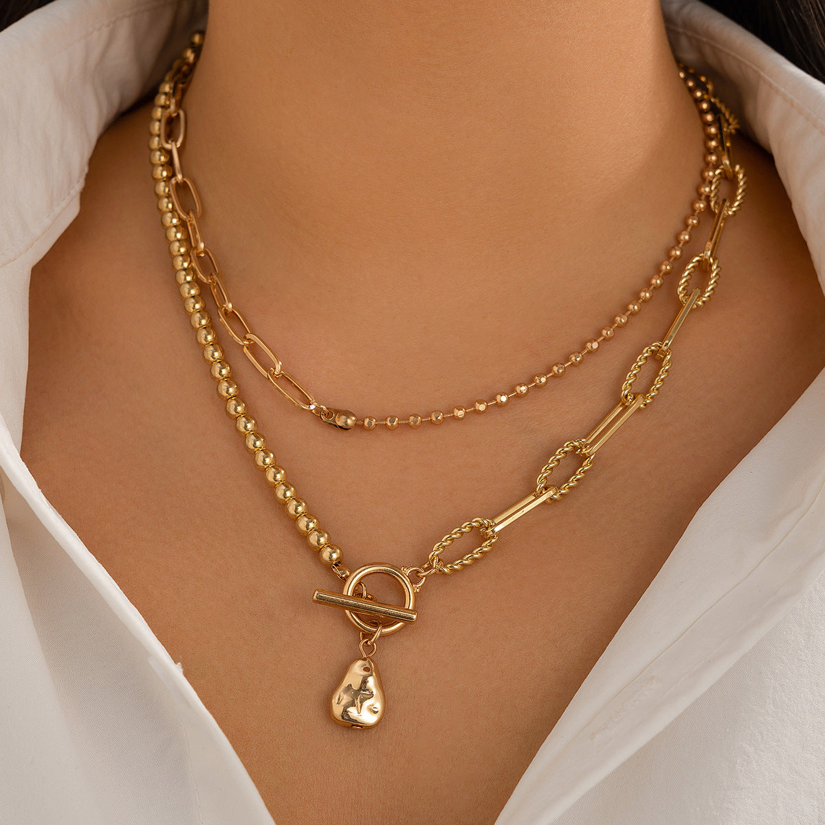 Gold layering Chain Necklace Set For Women