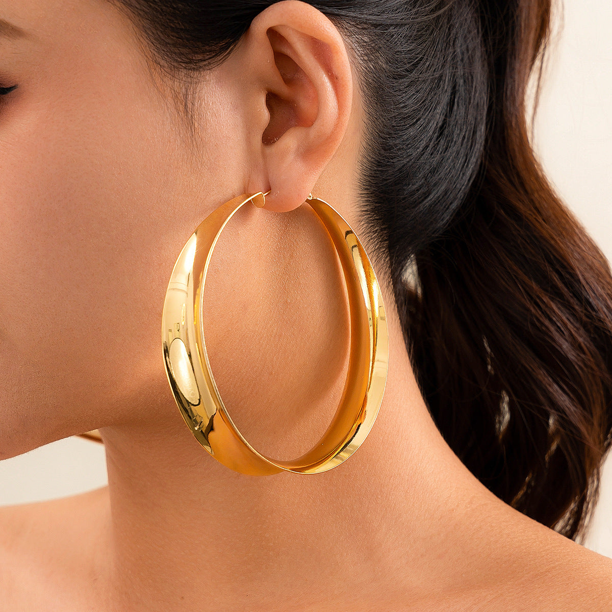 Oversized Gold Hoop Drop Earrings