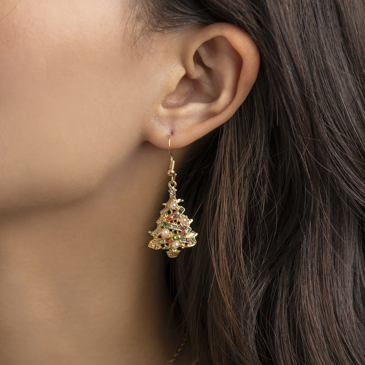 Christmas Tree Gold Drop Earrings