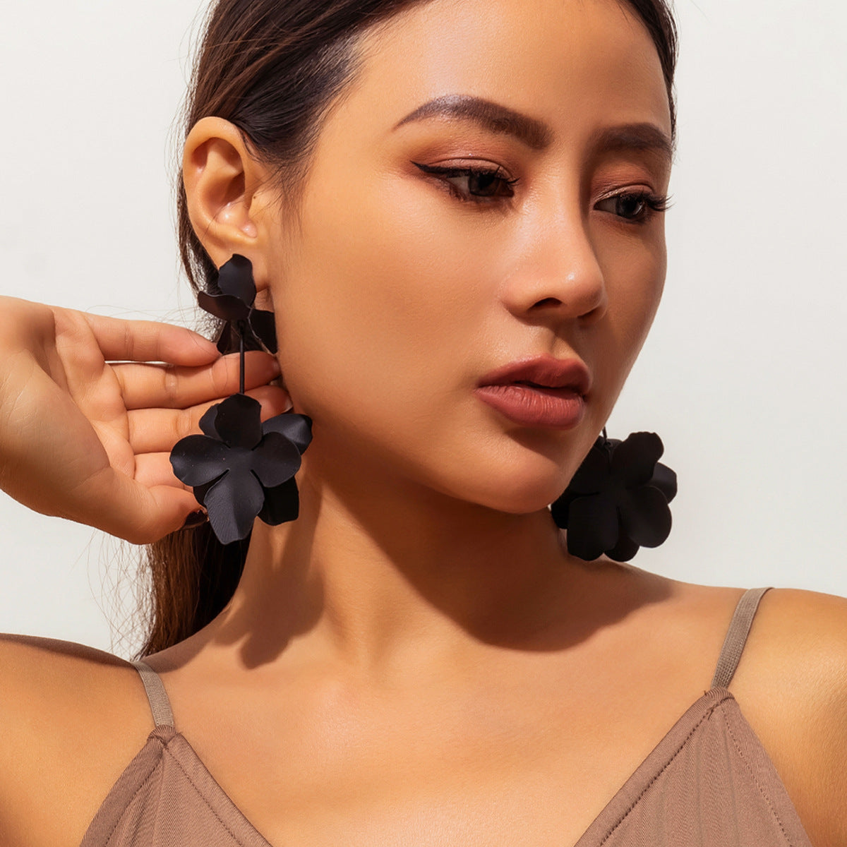 Black Flower Drop Earrings