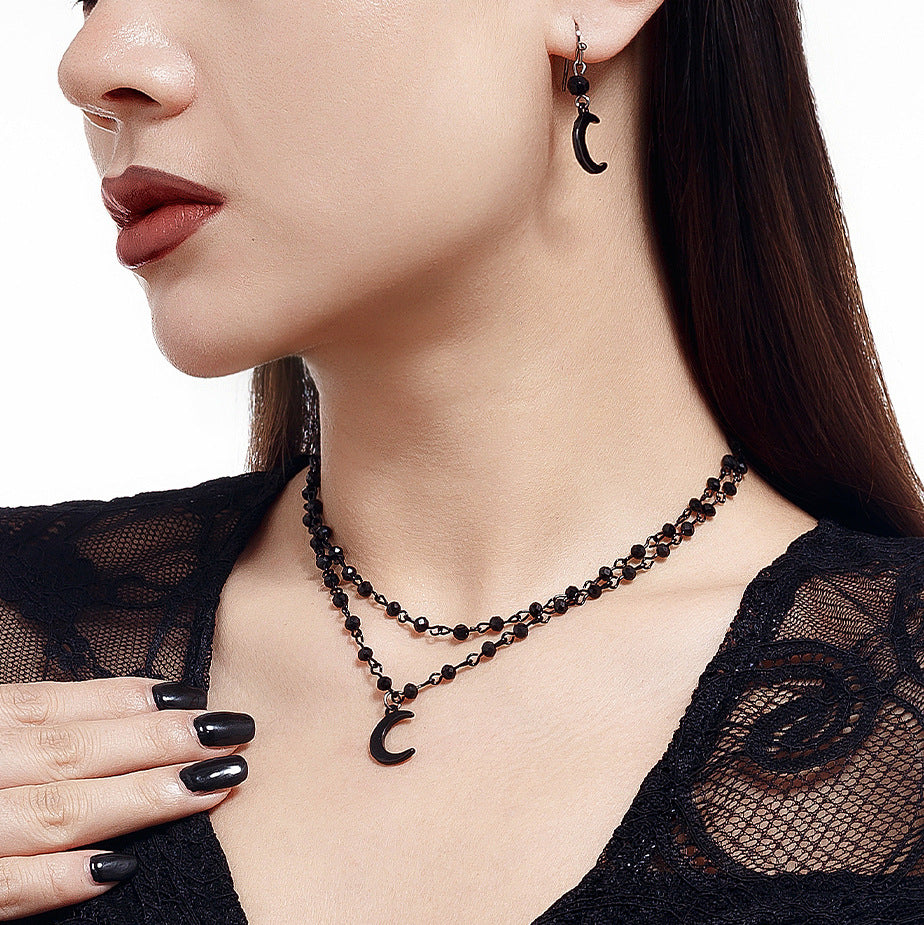 Black Moon Pendant Stacked Necklace Set