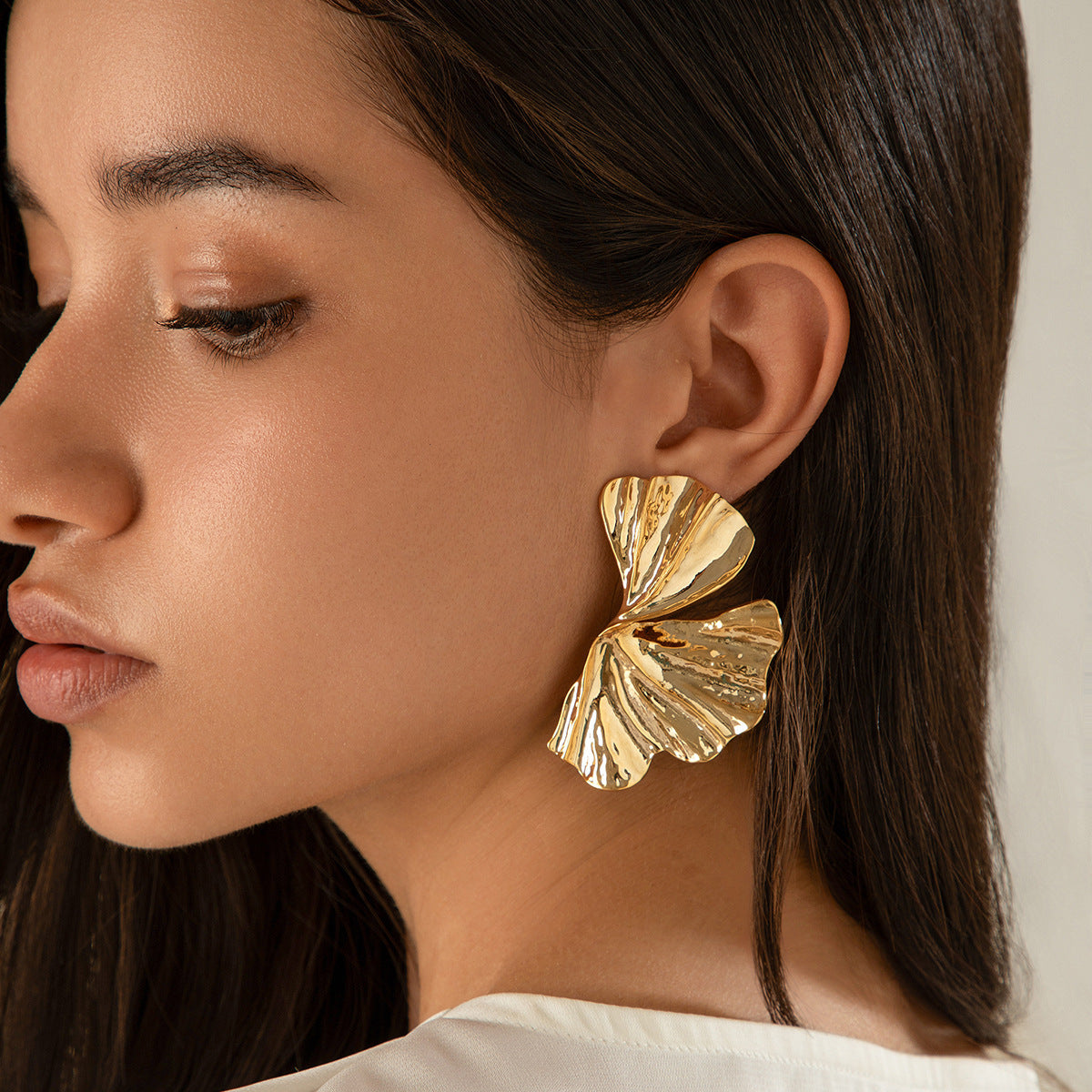 leaf shaped gold nugget earrings