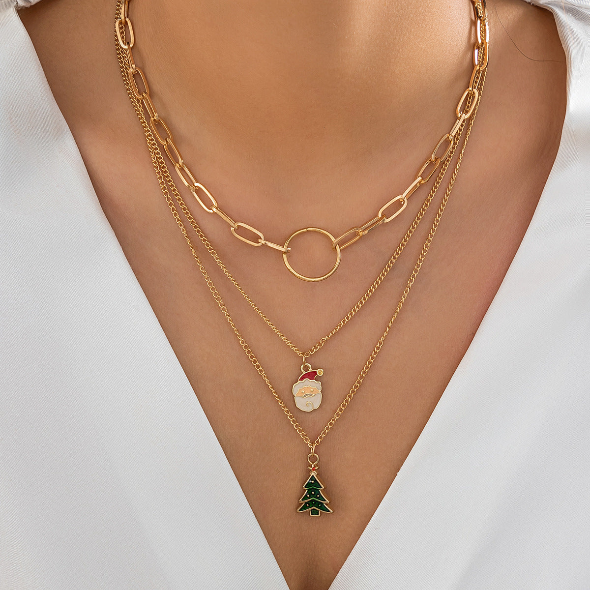 Christmas Tree Pendant Gold Stacking Necklace