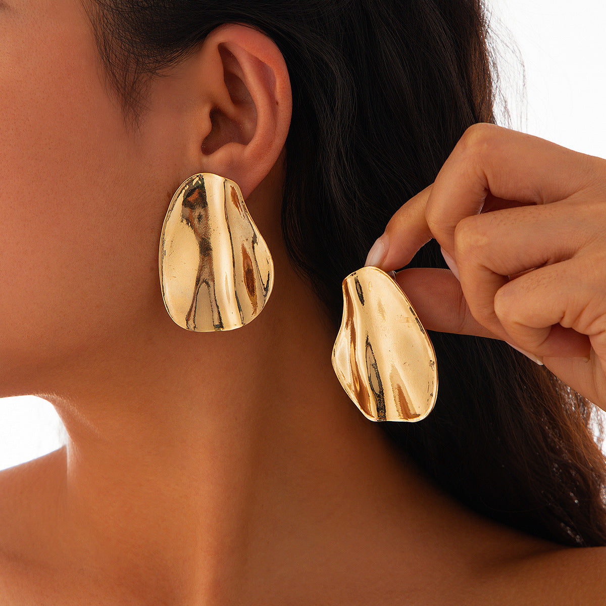 Irregular shaped gold nugget earrings