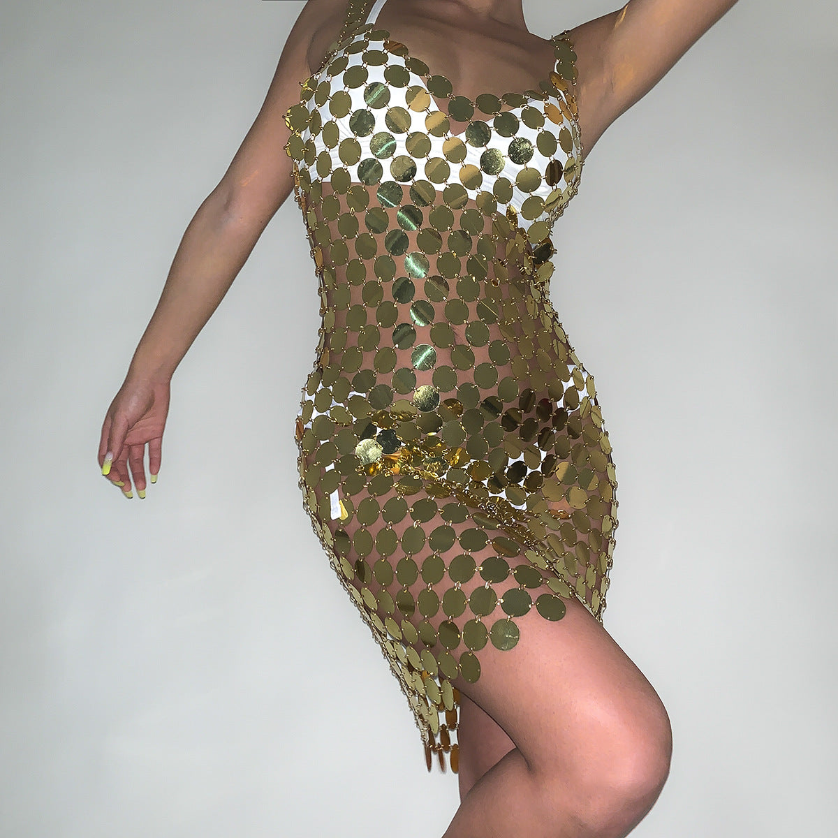 gold sequin dress