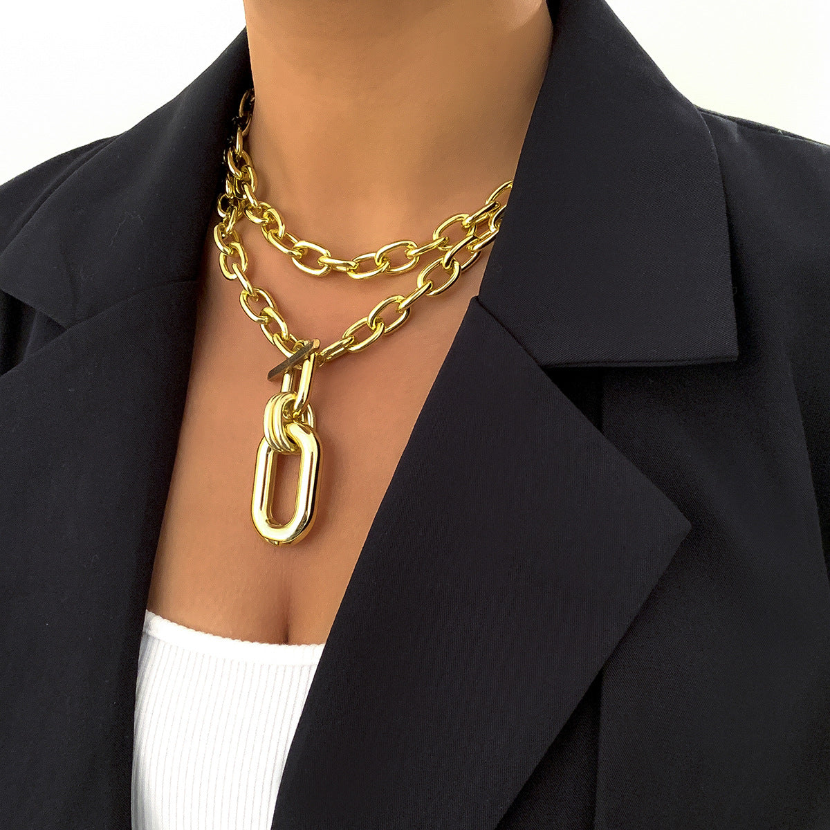 Layered Buckle Chain Necklace