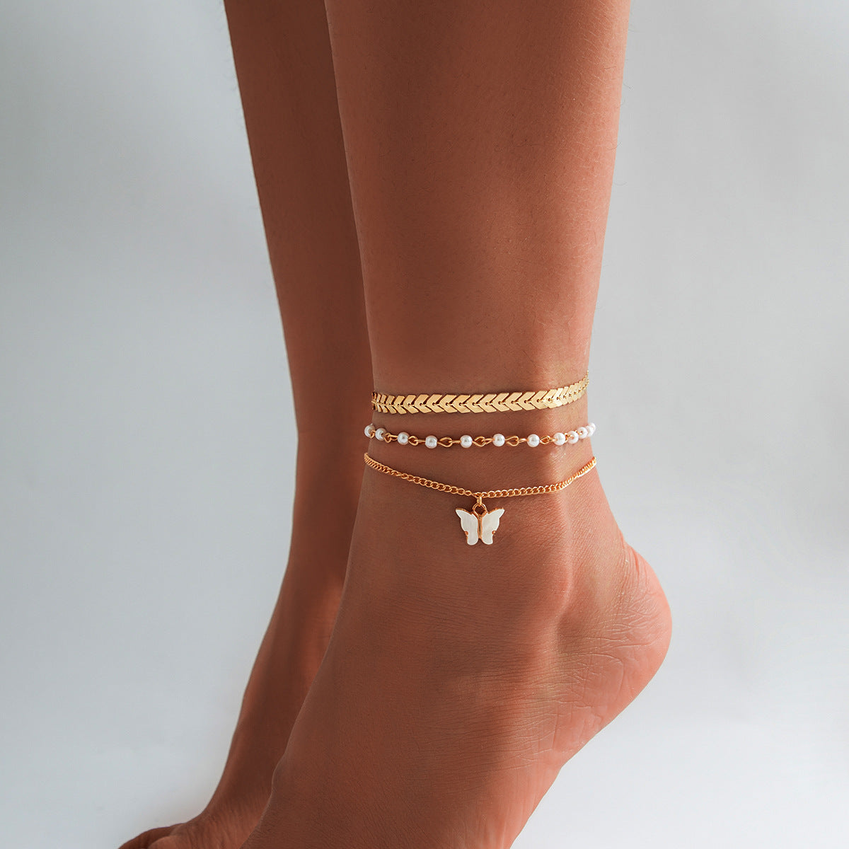 Elegant Butterfly Gold Layered Anklet