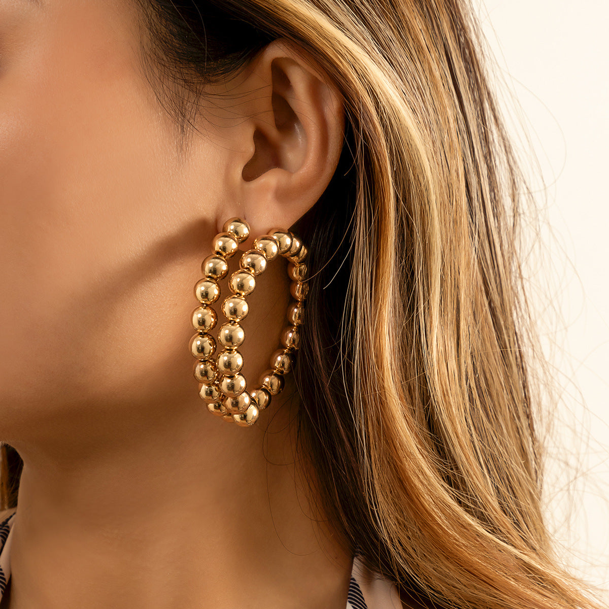 Beaded Gold Hoop Drop Earrings For Women