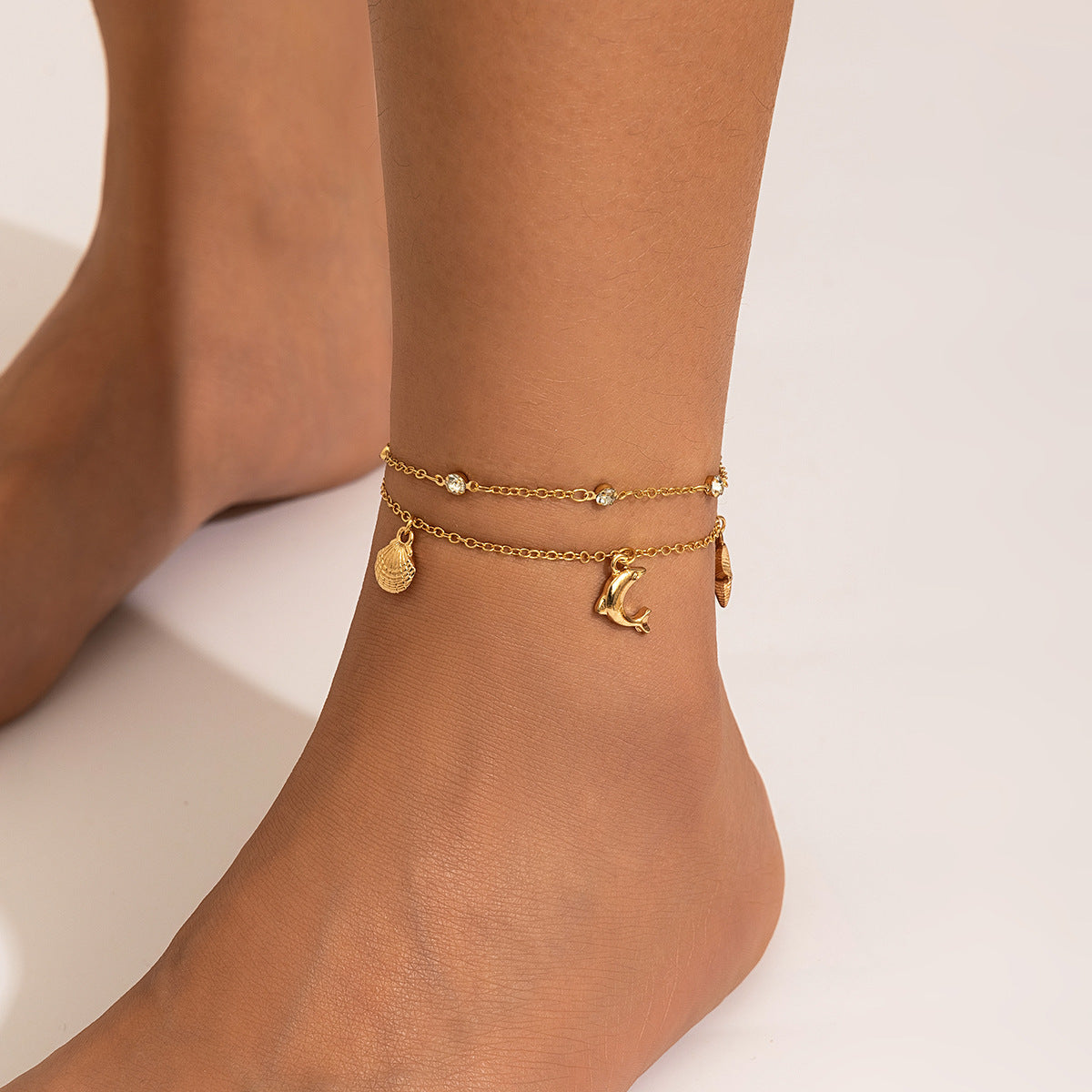 Dainty Shell Tassel Gold Layered Anklet